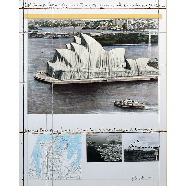 クリスト「包まれたオペラハウス、シドニーのためのプロジェクト」 リトグラフ、コラージュ サイズ：76.9×62.9cm