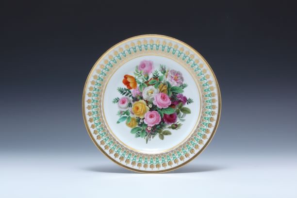 （独）マイセン＜1820～40年＞ 「金彩バラ絵飾皿」 直径24cm