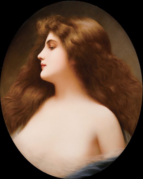 ベルリンK.P.M.　〈美しい髪の女性〉  画面寸法：縦26cm 横21.5cm  1900年頃