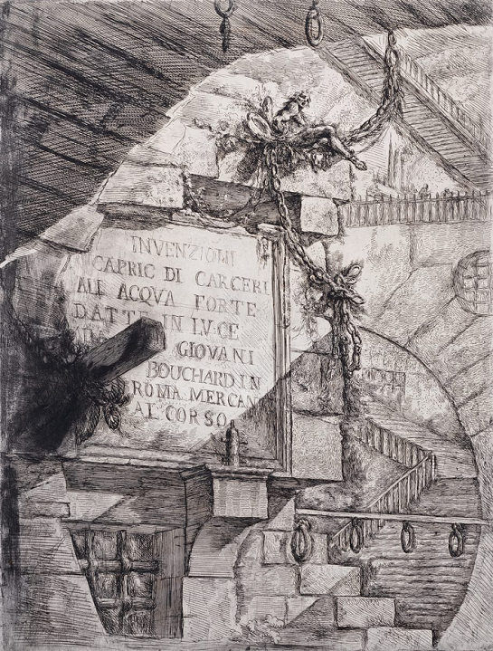 ジョヴァンニ・バッティスタ・ピラネージ 連作〈牢獄〉（第1版）より《表題紙》 1758-60年頃（1749-50年初版） エッチング、エングレーヴィング、サルファー・ティントまたはオープン・バイト、インク擦り付け／厚手の簀の目紙