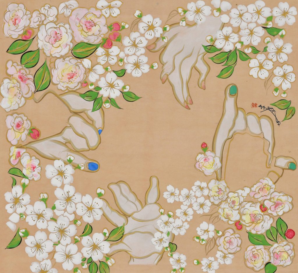 「喜びの舞」（更生保護2022年4月号表紙絵） （紙本彩色、40×37cm）
