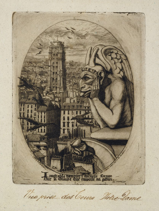 シャルル・メリヨン 連作〈パリの銅版画〉より《吸血鬼》 1853年 エッチング、ドライポイント、茶色のインク／薄い緑色の紙