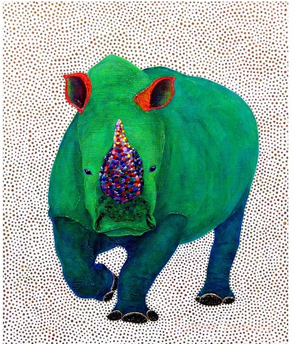【Memory  Snow‐Green  Rhinoceros】F8号(45.5×38cm)