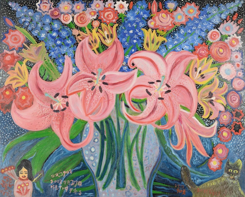 塔本シスコ《90才のプレゼント》2003年/キャンバス、油彩/個人蔵/滋賀県立美術館寄託