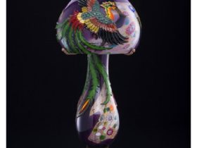 ～躍～ KUROKIロマン　ランプ　金彩象嵌「鳳凰」(H55.5×Ｗ23.1×Ｄ23.5㎝）