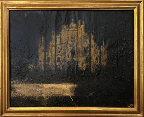 「ミラノ大聖堂」 ( 縦47.4×横57.5㎝、ガムプリント・ミクストメディア )