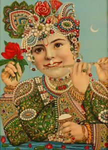 笛を吹くクリシュナ 20世紀前半 福岡アジア美術館蔵（黒田豊コレクション） 怪力の持ち主にして笛の名手、賢くていたずら好きのトリックスター、クリシュナ。ヒンドゥー神話の中でも人気の高い神様です。