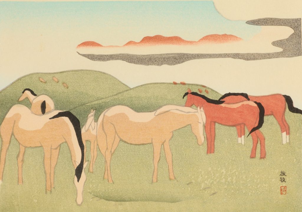 《阿蘇五景　放牧》 　昭和25年（1950）
