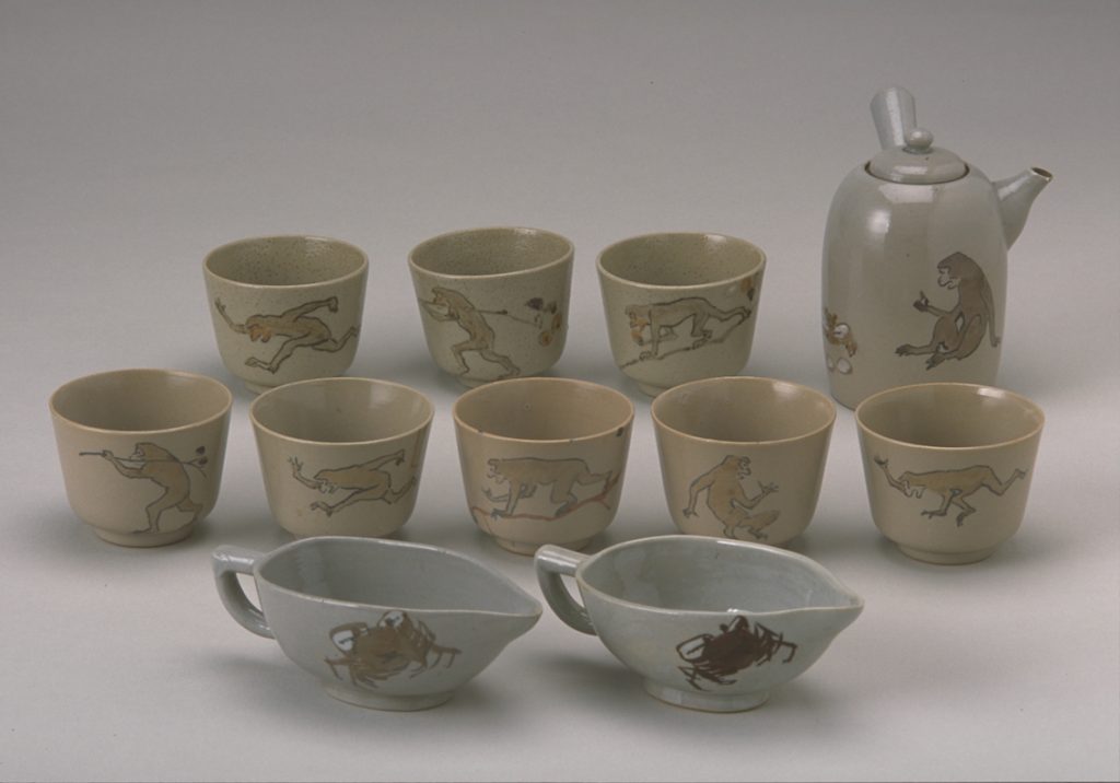 《茶器（猿蟹合戦ノ図）》  浅井忠  1902-1907年  当館蔵