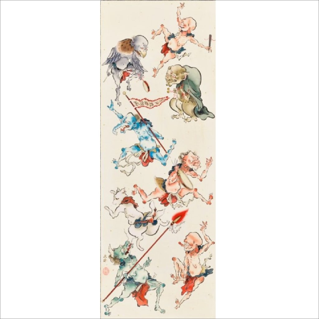妖怪祭図 サイズ：66.6×24.2cm 素材：絹本彩色