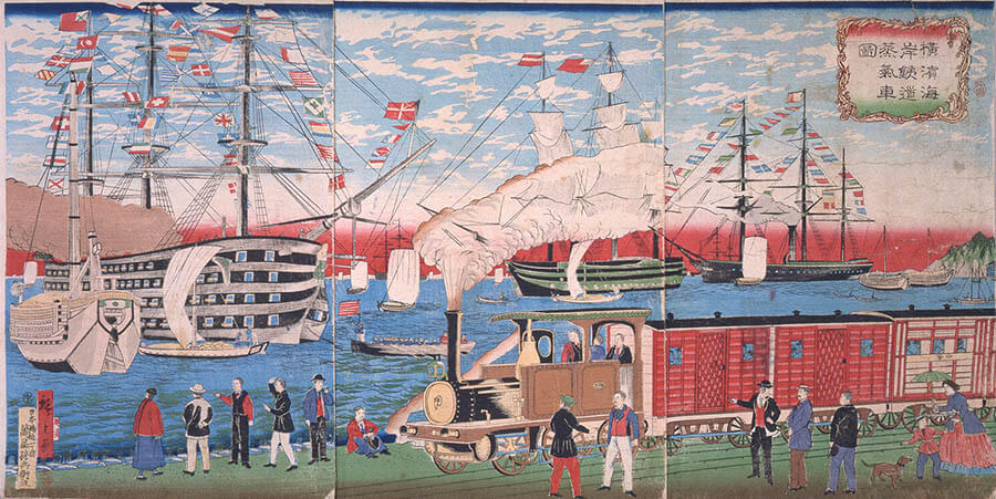 歌川広重（三代）《横浜海岸鉄道蒸気車図》1874年、神奈川県立歴史博物館　＊展示替えあり