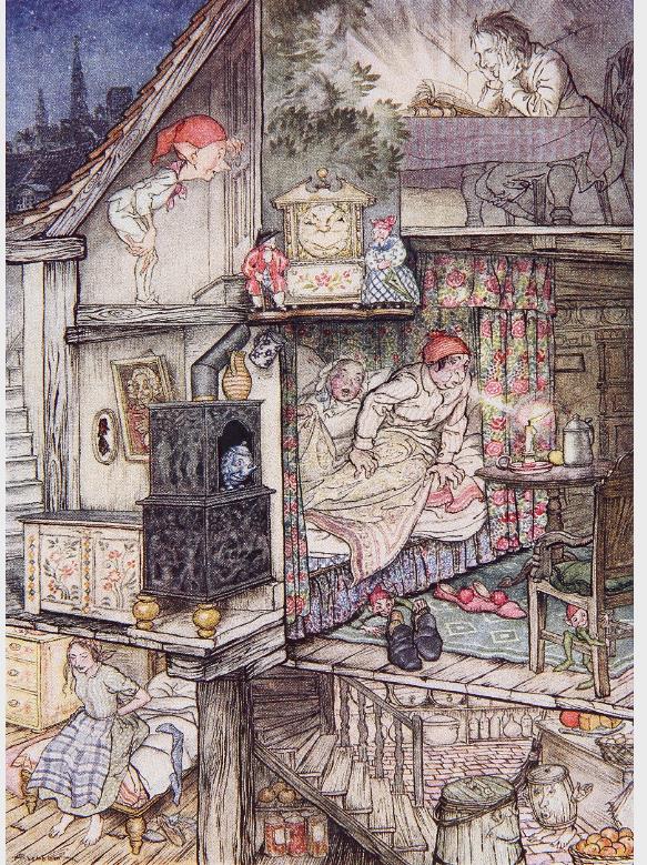 アーサー・ラッカム画「食料品屋のこびと」『アンデルセン童話集/Fairy Tales by Hans Andersen』1932年刊
