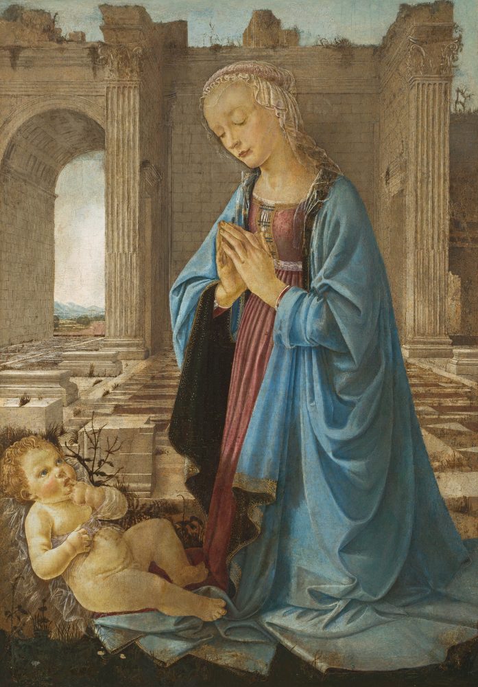 アンドレア・デル・ヴェロッキオ（帰属）《幼児キリストを礼拝する聖母（「ラスキンの聖母」）》 1470年頃　テンペラ、油彩・カンヴァス（板から移行） 106.7×76.3cm