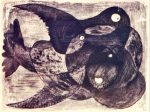 駒井哲郎「鳥と果実」31.4×42.2cm 1959年 第5回日本国際美術展 ブリヂストン美術館賞受賞作品