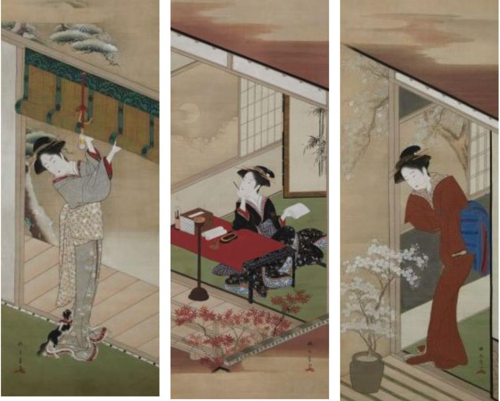 勝川春章　「雪月花図」　江戸時代（18世紀）