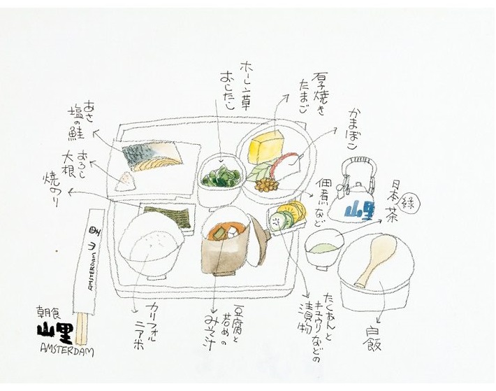 シリーズ：食の風景  作品名：日本食は　いい  技　法：水彩・コンテ  画　寸：40.6×52.0cm  制作年：1986年 所蔵：札幌市(おおば比呂司記念室)  ※非売品