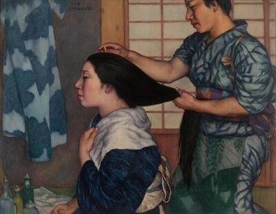 御厨純一《髪を梳く》1918(大正7)　 油彩・カンヴァス　佐賀県立美術館
