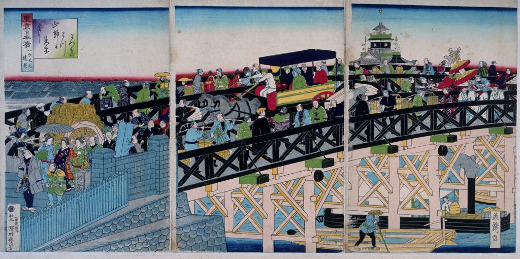 東京日本橋ハウス之遠景　19世紀後半 日本橋と後方に為替座三井組