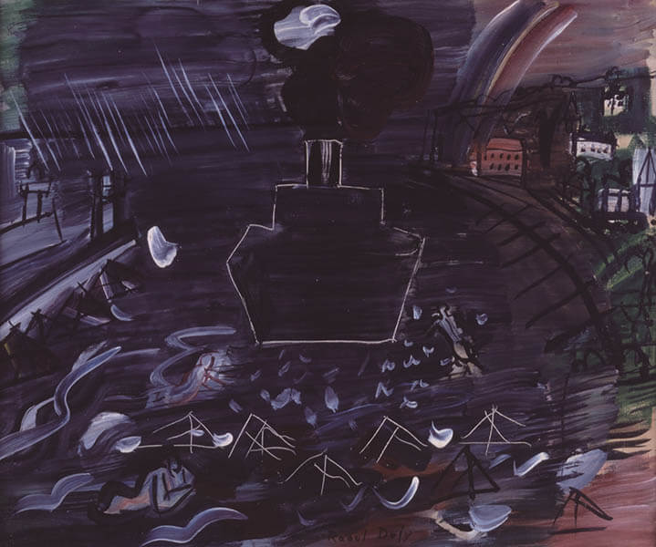 ラウル・デュフィ　《黒い貨物船と虹》　1949年頃　三重県立美術館蔵