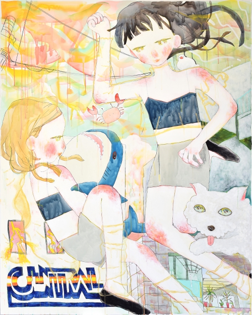 内田恵 「あなたがわたしを挟んでも、わたしはちっとも痛くない」 キャンバス、アクリルガッシュ F100号