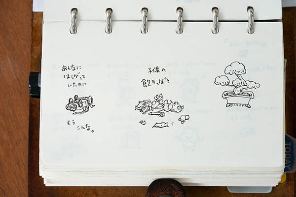 愛用の手帳（『あんなに あんなに』スケッチ） 撮影：野澤亘伸 ©Shinsuke Yoshitake