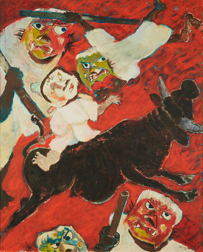 井澤元一《広隆寺　太秦牛祭》1980年、油彩・キャンバス、 京都府（京都文化博物館管理）　