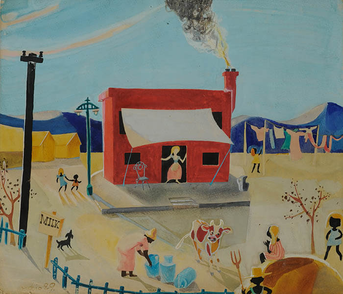 秋岡芳夫《赤い家》1948年、着彩・紙、目黒区美術館蔵