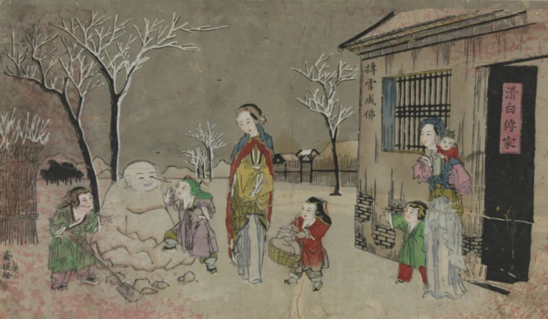 中国美術館蔵「摶雪成佛」天津楊柳青・清乾隆