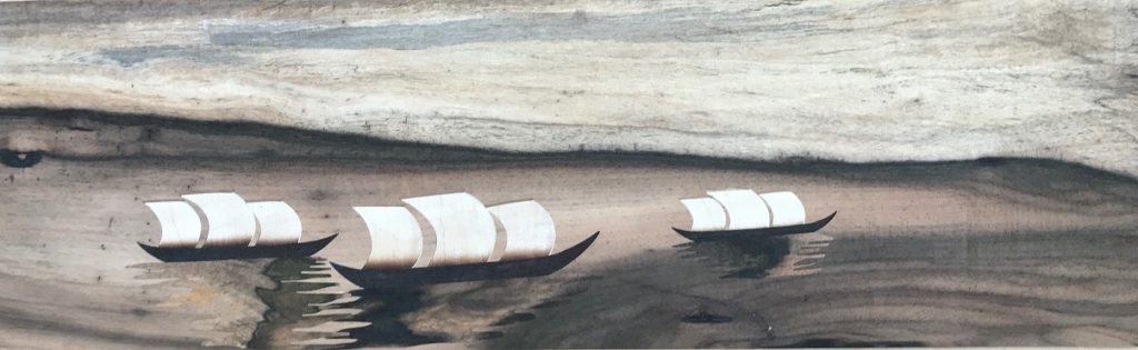 「帆かけ舟」　 （クロガキ・クス・カエデ、85.5×39cm）
