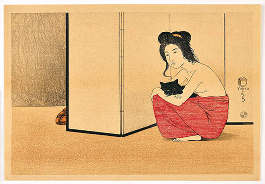 フリッツ・カペラリ《黒猫を抱く女》大正4年（1915）渡邊木版美術画舗

