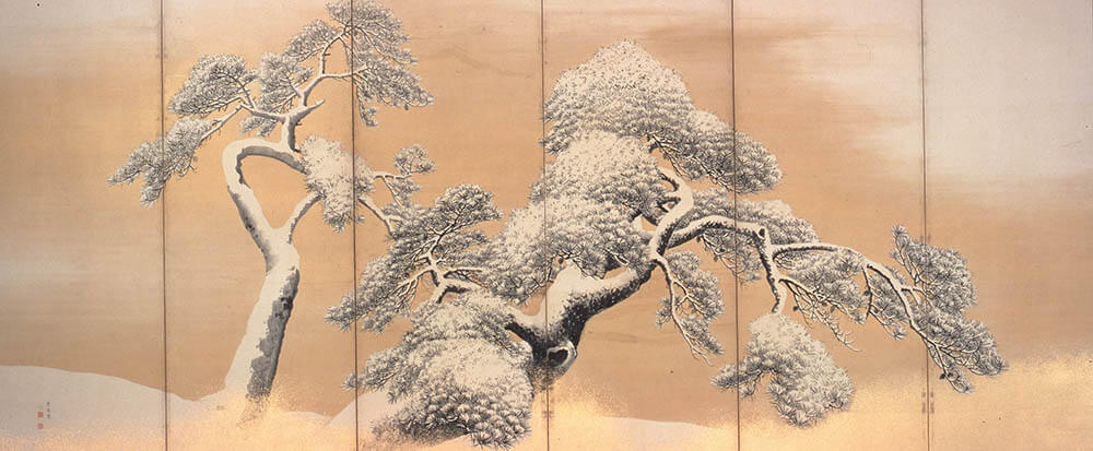 国宝　雪松図屏風　左隻　円山応挙筆　江戸時代・18世紀　三井記念美術館
