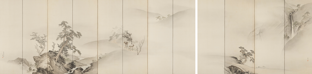 懸崖飛泉図屏風
円山応挙　寛政元年（1789）　出光美術館