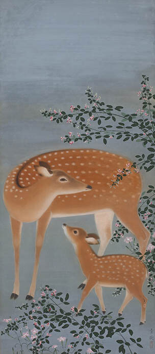 《母子鹿》1928年（昭和3）　絹本着色　滋賀県立美術館蔵
