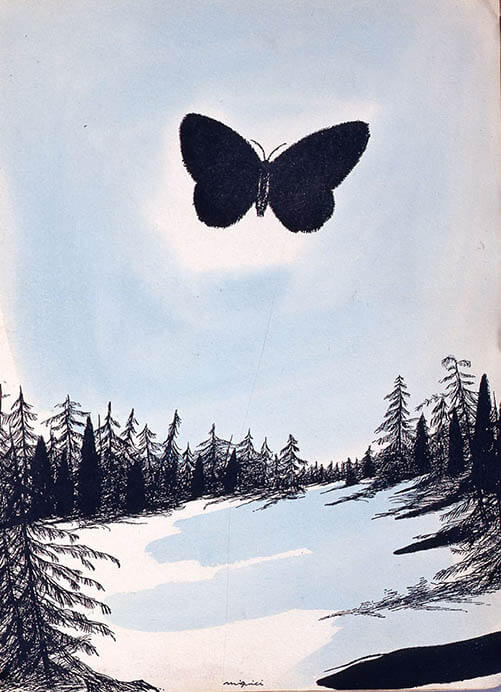 三岸好太郎《ヒマラヤ杉と蝶》（筆彩素描集『蝶と貝殻』より）1934年