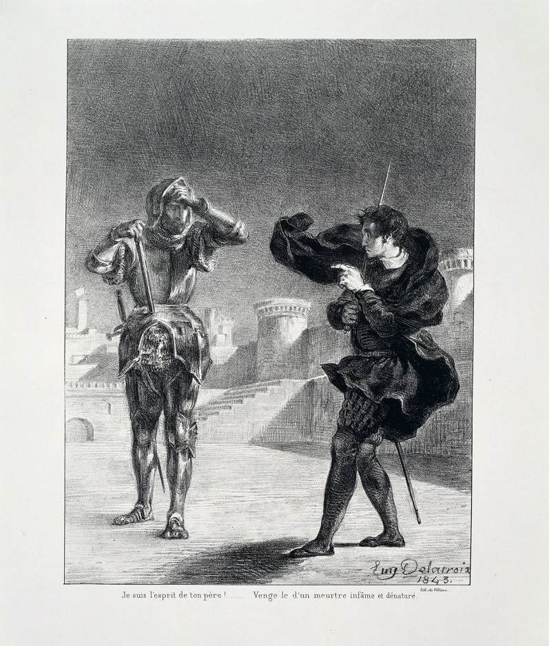 ウジェーヌ・ドラクロワ 《シェイクスピア『ハムレット』による連作：テラスの亡霊》 1843年　リトグラフ