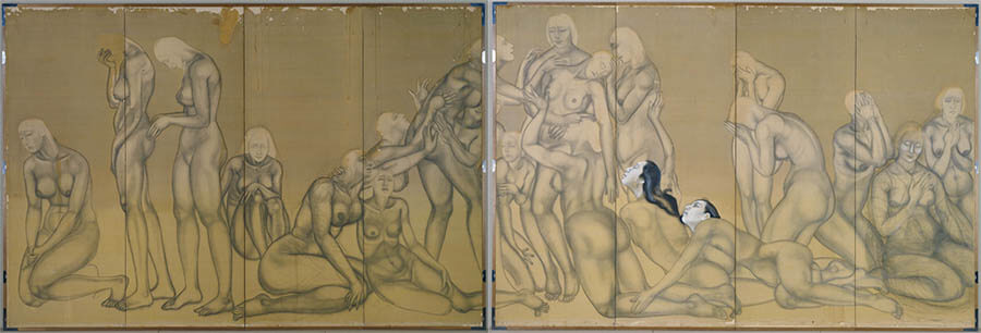 《畜生塚》、1915（大正4）年頃、絹本着色・八曲一隻、194.0×576.0cm、京都国立近代美術館