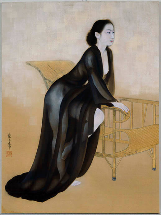 《籐椅子に凭れる女》　1931（昭和6）年頃、絹本着色、65.8×49.0cm、京都国立近代美術館