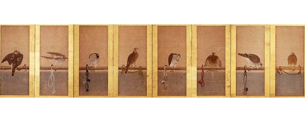 鷹図屏風　八曲一双の内　右隻　神谷晴真筆　江戸時代　19世紀　徳川美術館蔵