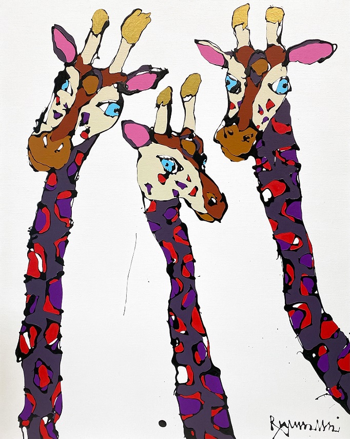 「3 Giraffes」 （Enamel & acrylic on canvas、91×72.7cm （F30号）、キャンバスのみ）