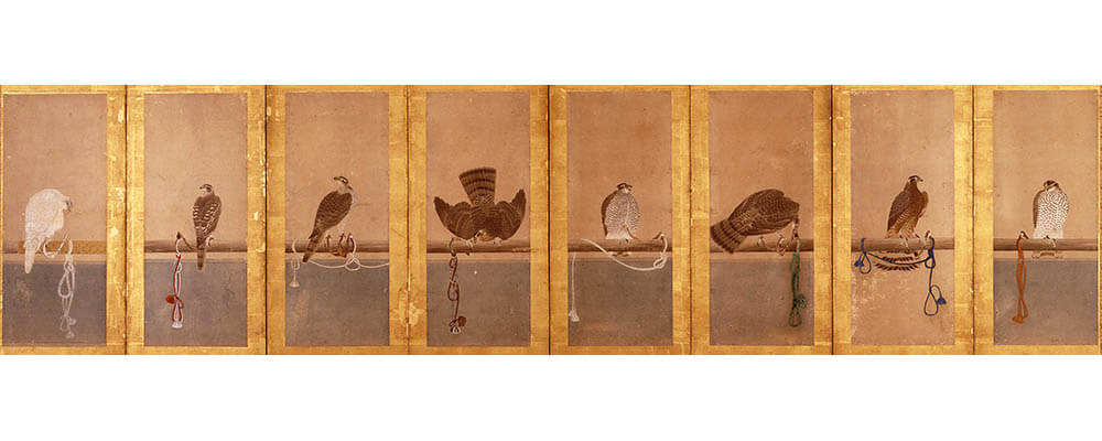 鷹狩図屏風　六曲一双の内　左隻　江戸時代　18世紀　斉藤芳克氏寄贈
