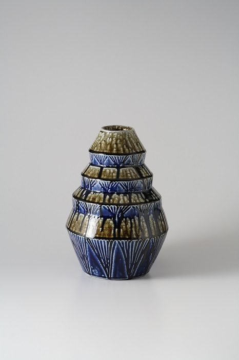 藍鉄塩釉鎬花瓶  25xH35㎝   濱田窯製