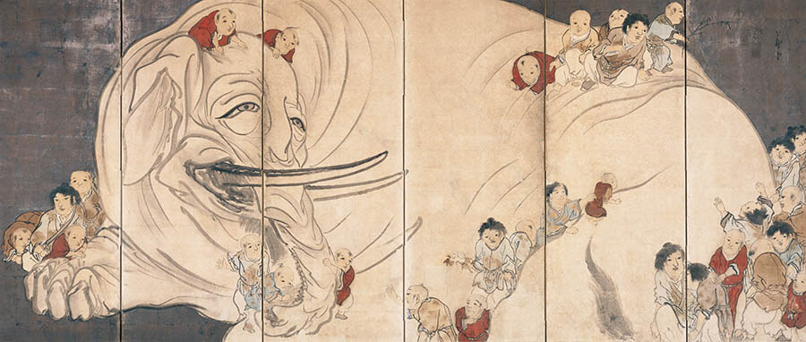 《白象唐子図屏風》(右隻) 長沢芦雪　江戸時代(18世紀後半） 鹿苑寺蔵
