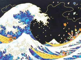 「波と富士と群像図」　M50号