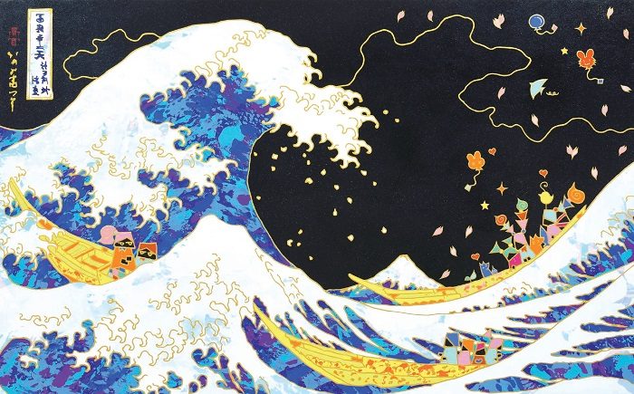 「波と富士と群像図」　M50号
