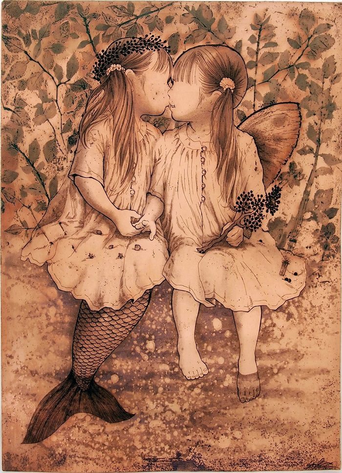 小柳 優衣 「gift」 腐蝕銅レリーフ 銅、インク 45.0 × 35.0 cm