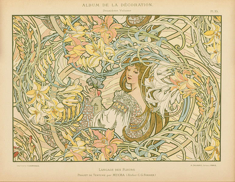 書籍『装飾アルバム』より「花言葉」(pl.35)1900年/リトグラフ　チマル・コレクション

