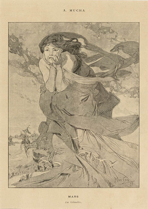雑誌『ココリコ』所収挿絵「三月・にわか雨」1899年/木版　チマル・コレクション

