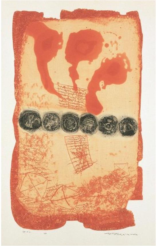 深沢幸雄《記録(赤)》1964年　銅版画　60.5×36.0cm
