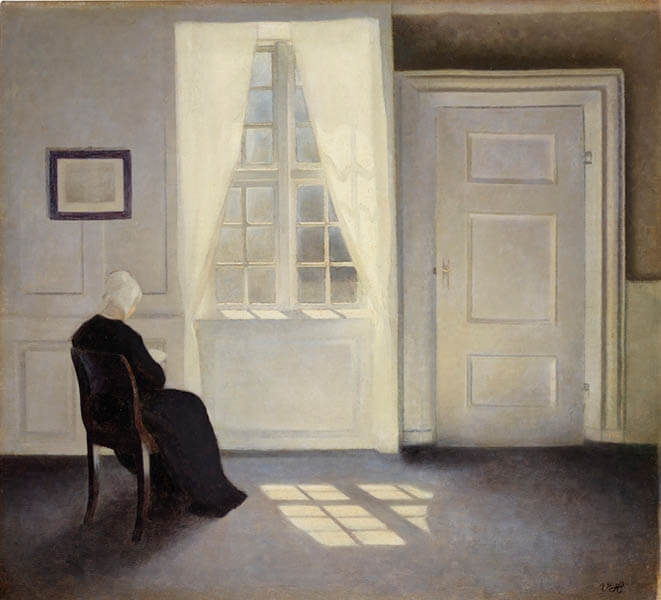 ヴィルヘルム・ハマスホイ 《陽光の中で読書する女性、ストランゲーゼ30番地》1899年、ポーラ美術館