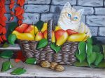 エメ・シャロワ 「洋梨と籠と猫」 6号 油彩
